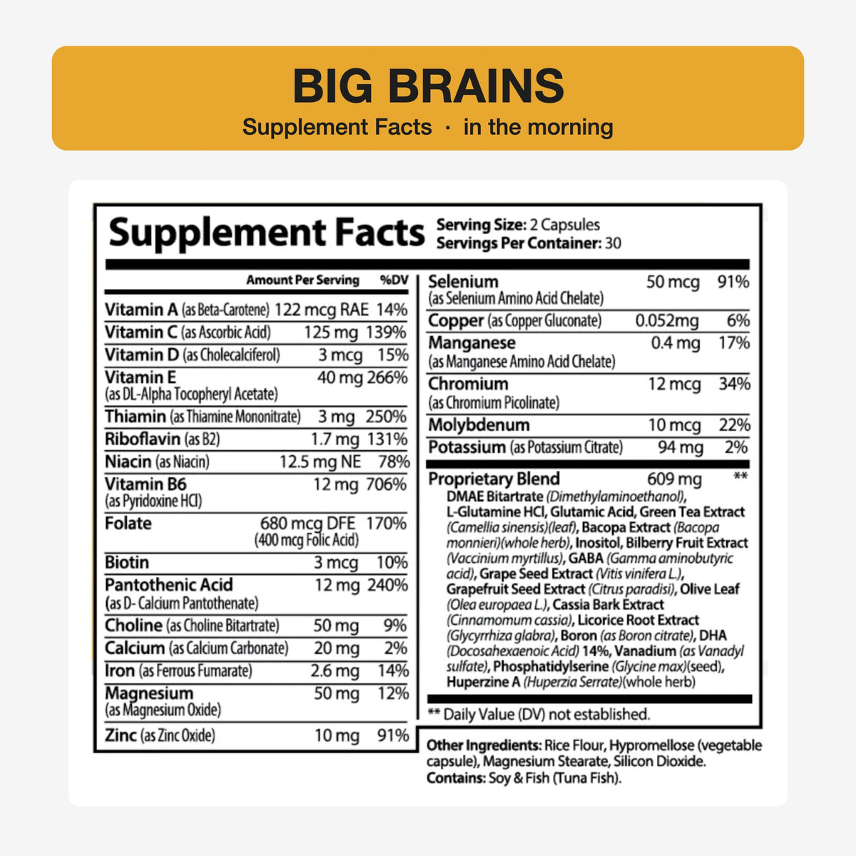 Big Brains Supplement Facts
