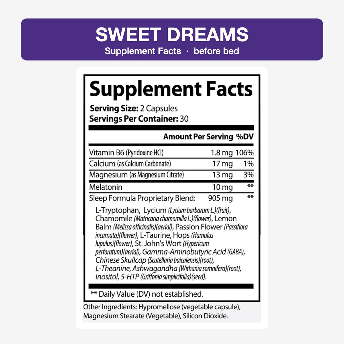 Sweet Dreams Supplement Facts