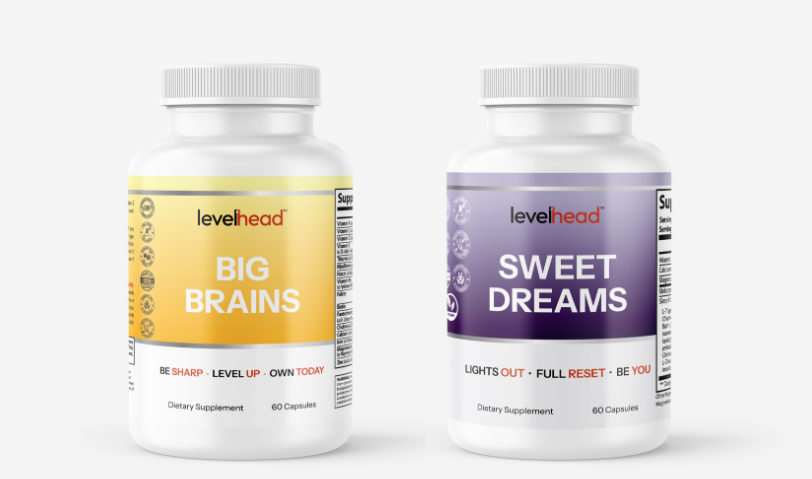 Levelhead Big Brains and Sweet Dreams bottles together
