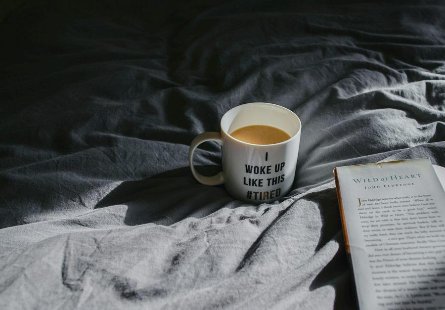 Coffee mug that says I woke up like this, hashtag tired